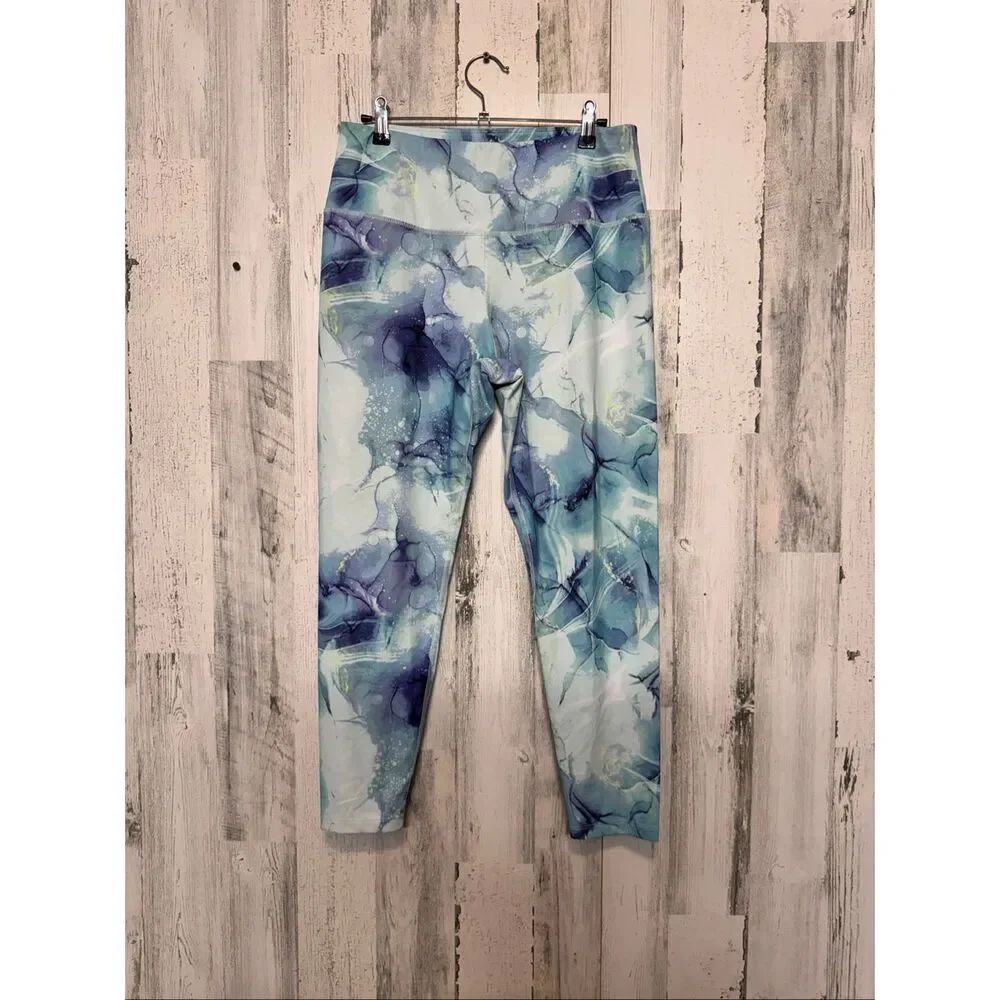 Ideology Blue Watercolor Abstract Leggings Womens Size Large L High Waisted Tigh